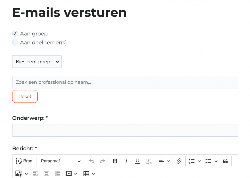 Voorbeeld hoe je binnen de congresmodule e-mails verstuurt naar verschillende groepen.