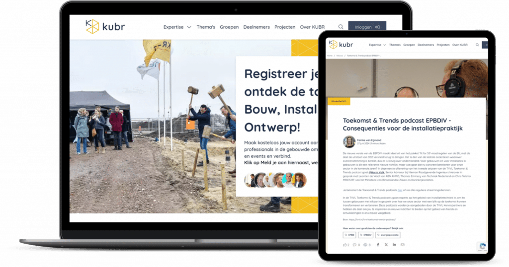 Op de afbeelding is branchevereniging voor de installatie- en technieksector TVVL te zien. Dit is een voorbeeld van een vereniging waarbij we met ons community platform Yunits leden, via het community platform KUBR, het hele jaar door online activeren en verbinden. 