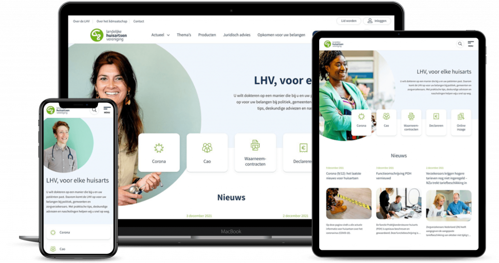 The image shows the site of LHV. It is a platform to support general practitioners in daily practice management. LHV brings supply and demand together through the practice match. 