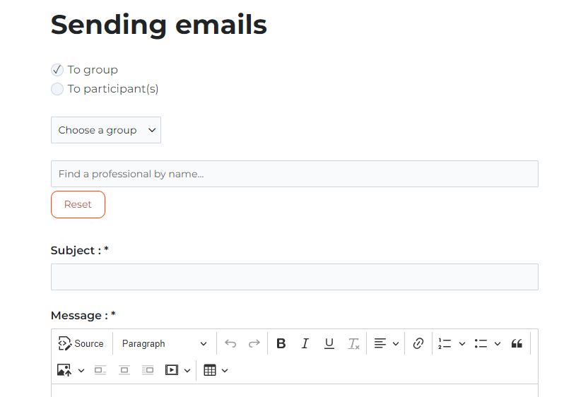 Example of how to send emails to different groups within the conference module.